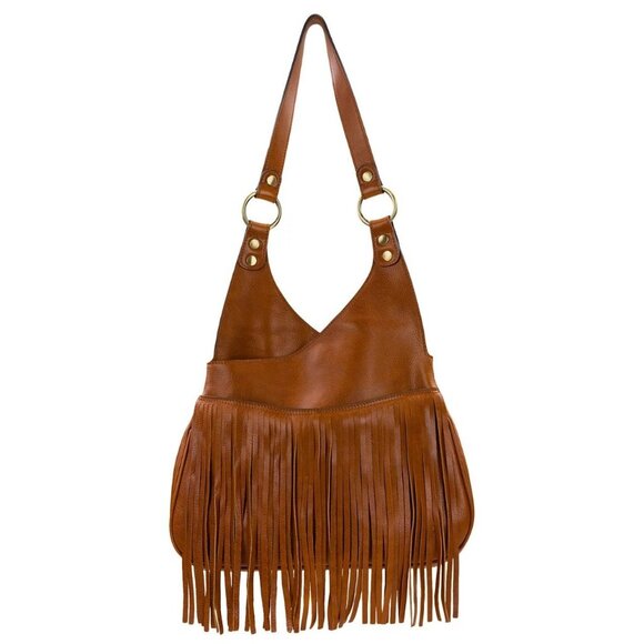 PATRICIA NASH Pienza medium smooth leather fringe shoulder bag + Dust bag Cognac - Picture 2 of 9